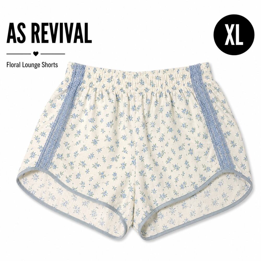 AS Revival Floral Lounge Shorts XL Blue White Cotton Sleep Shorts